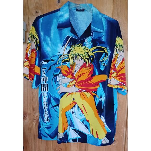 Vintage Button Up Shirt Men's XL Rurouni Kenshin Samurai X To My Fallen Comrades - Picture 3 of 7